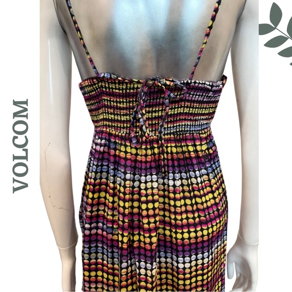 🛍️3/$40 Volcom Smocked Back Maxi Sundress | Festival | Multicolor Strappy Medium - Picture 7 of 8
